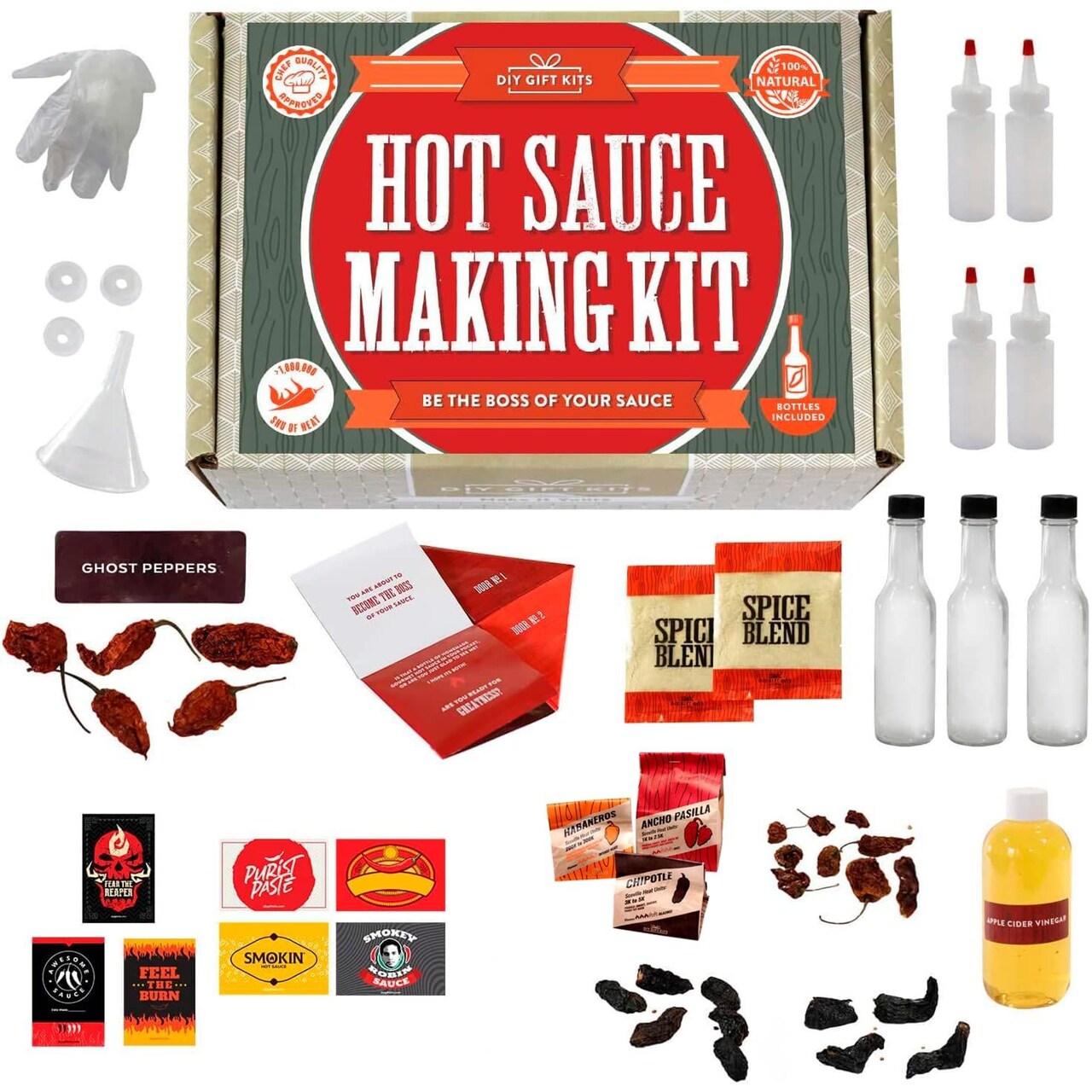 DIY Gift Kits Deluxe Hot Sauce Making Kit with Recipes, All-Inclusive Set with Ghost Peppers for Making The Hottest Hot Sauce! 5th Generation Heirloom, For Birthdays & Father's Day